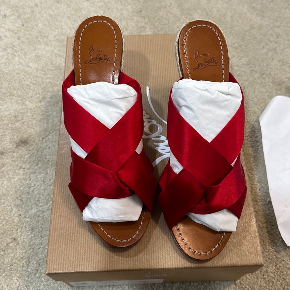 New Christian Louboutin Red Dispo Zeppo 85 Size 37